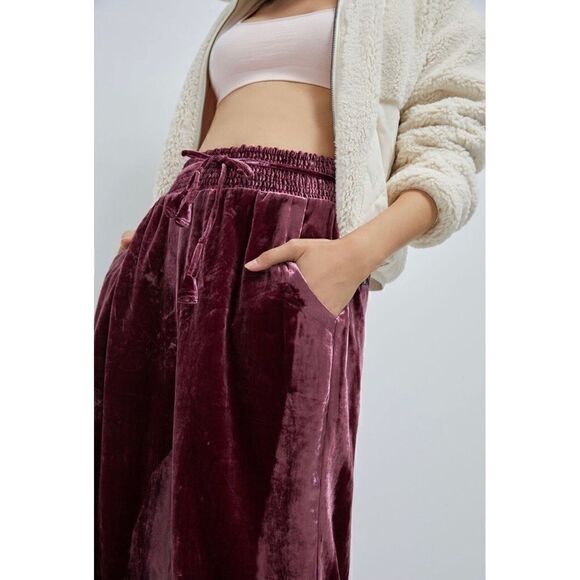 NEW Anthropologie Gloria Belted Smocked Velvet Jogger Lounge Pant X-Small Petite - Picture 4 of 5